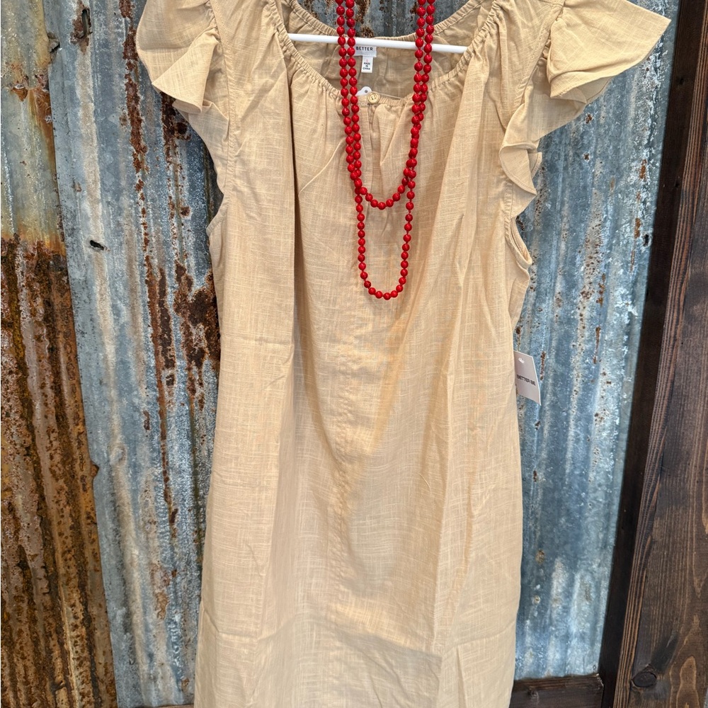 Tan Ruffle Sleeve Dress